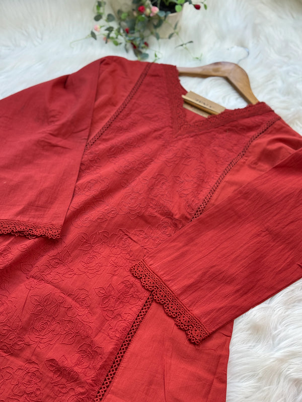 ✨ Premium Cotton Embroidered V-Neck Kurti Set ✨