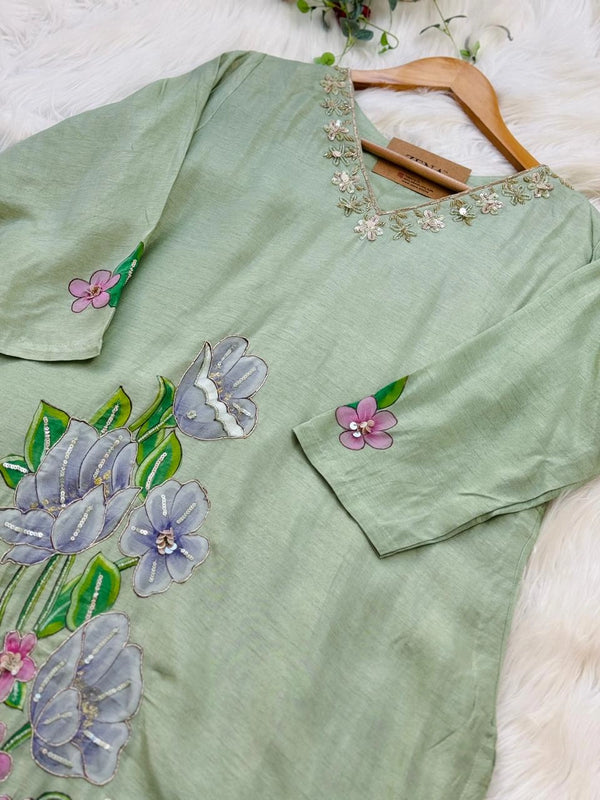 ✨ Dola Silk Hand-Detailed Party Wear Suit ✨