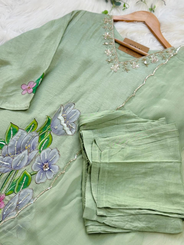 ✨ Dola Silk Hand-Detailed Party Wear Suit ✨