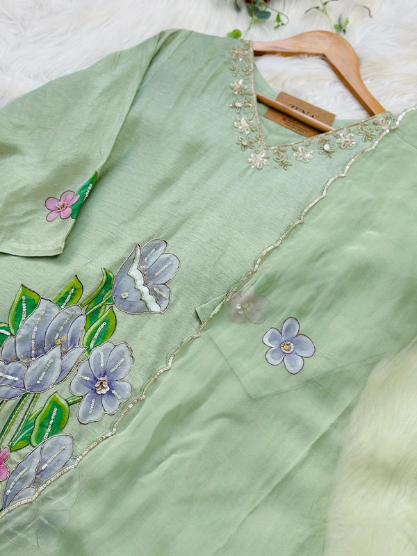 ✨ Dola Silk Hand-Detailed Party Wear Suit ✨