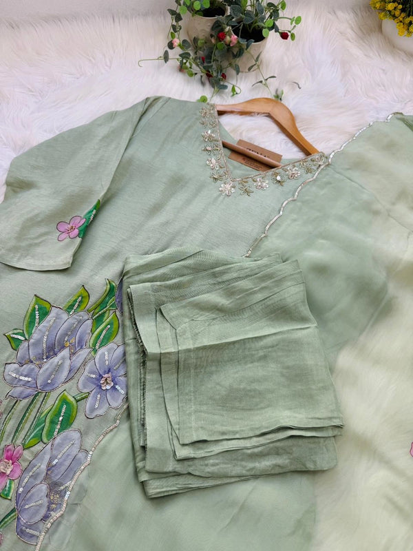 ✨ Dola Silk Hand-Detailed Party Wear Suit ✨