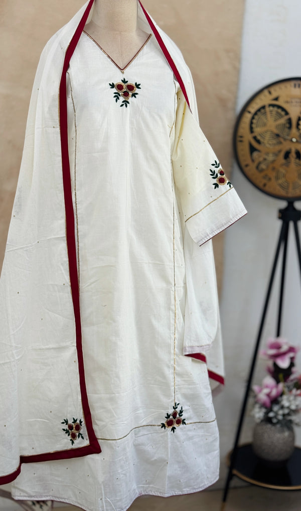 ✨ Premium Cotton Embroidered Hand-Detailed A-Line Kurti Set ✨