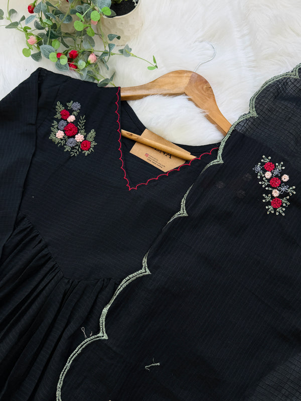✨ Premium Kota Fabric Embroidered Anarkali Set ✨