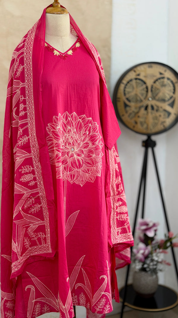 ✨ Pure Cotton Kurti Set with Thread Work Details ✨