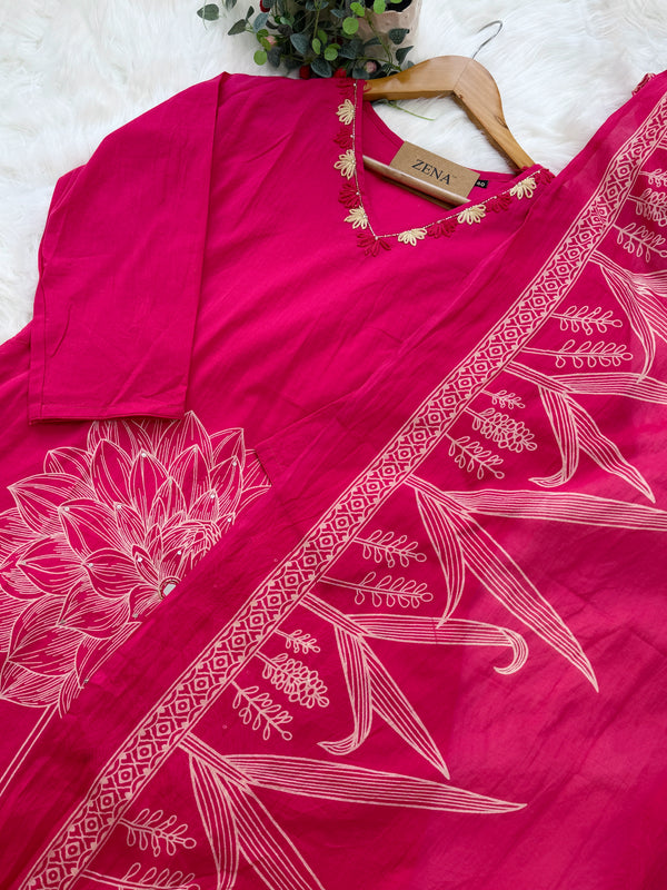 ✨ Pure Cotton Kurti Set with Thread Work Details ✨