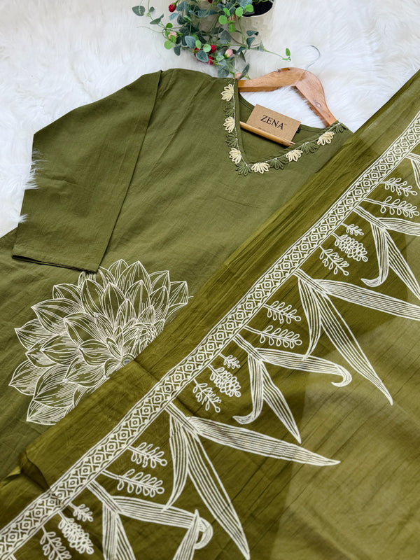 ✨ Pure Cotton Kurti Set with Thread Work Details ✨