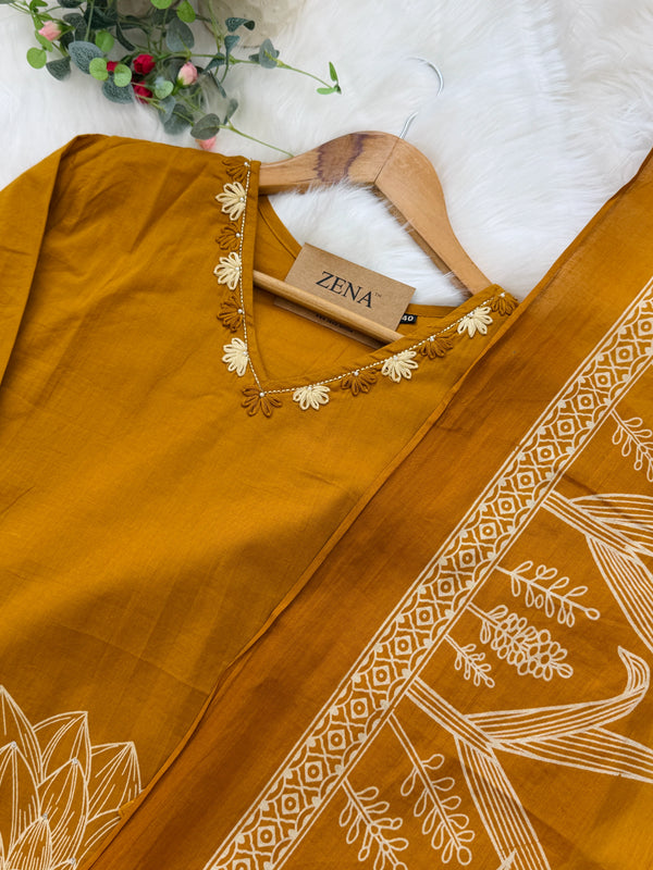 ✨ Pure Cotton Kurti Set with Thread Work Details ✨