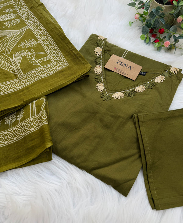 ✨ Pure Cotton Kurti Set with Thread Work Details ✨
