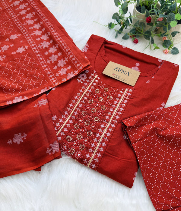 ✨ Pure Cotton Mirror Work Kurti Set ✨