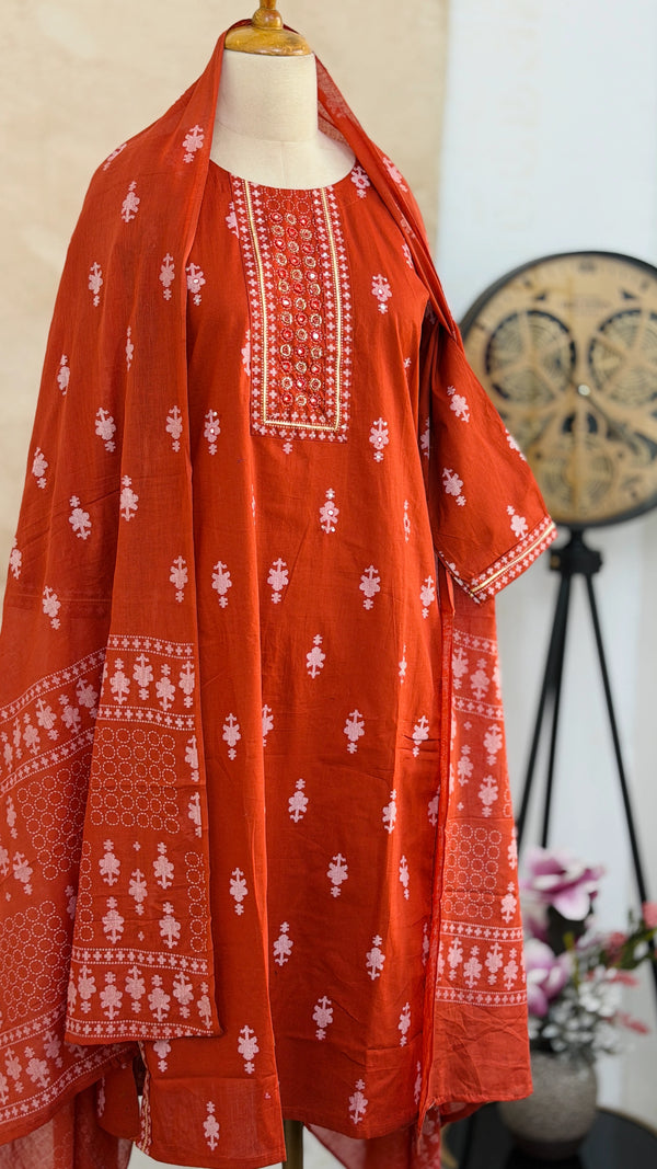 ✨ Pure Cotton Mirror Work Kurti Set ✨