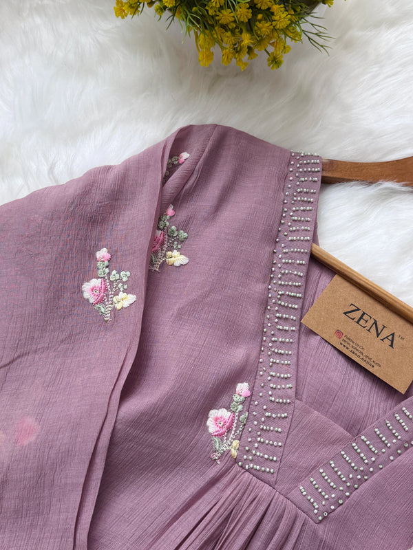 ✨ Imported Crush Rayon Ready-to-Wear Embroidered Anarkali Set ✨