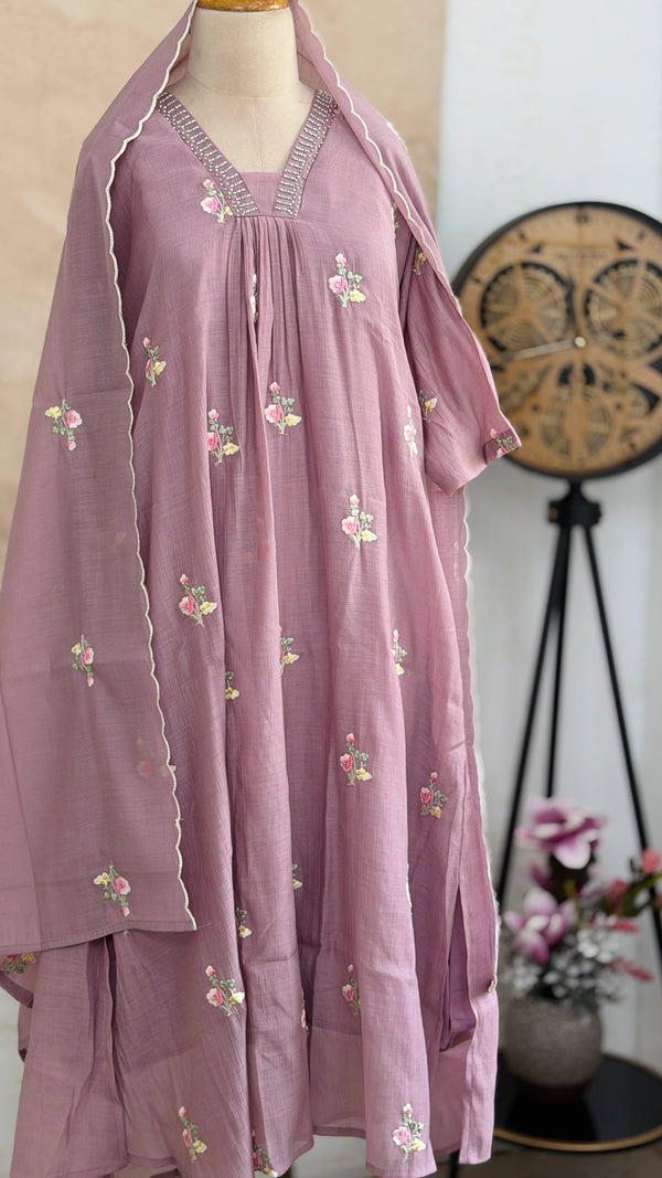 ✨ Imported Crush Rayon Ready-to-Wear Embroidered Anarkali Set ✨