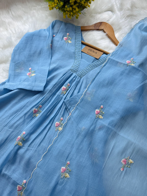 ✨ Imported Crush Rayon Ready-to-Wear Embroidered Anarkali Set ✨