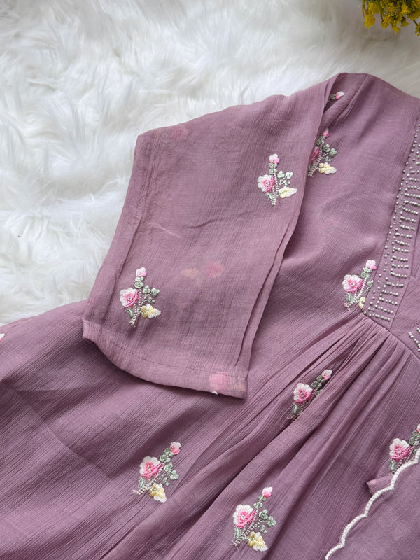 ✨ Imported Crush Rayon Ready-to-Wear Embroidered Anarkali Set ✨