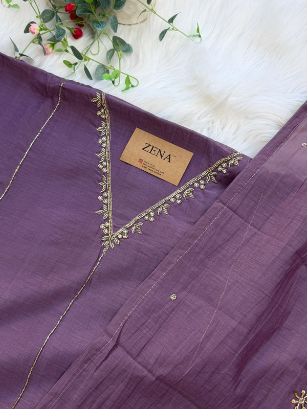 ✨ Premium Mul Chanderi Hand Work Unstitched Suit ✨