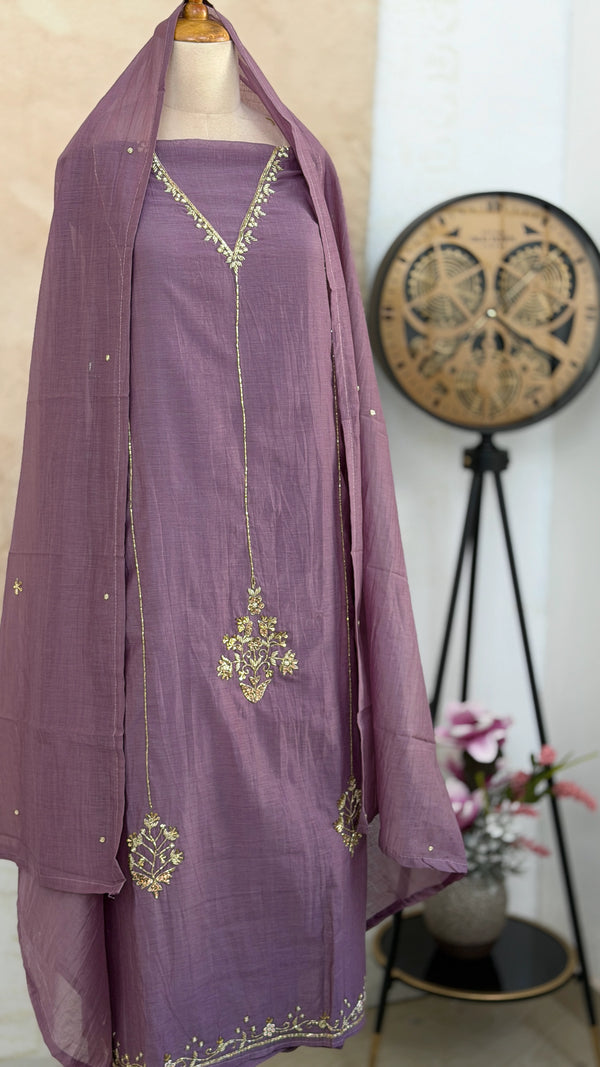 ✨ Premium Mul Chanderi Hand Work Unstitched Suit ✨
