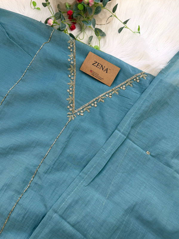 ✨ Premium Mul Chanderi Hand Work Unstitched Suit ✨