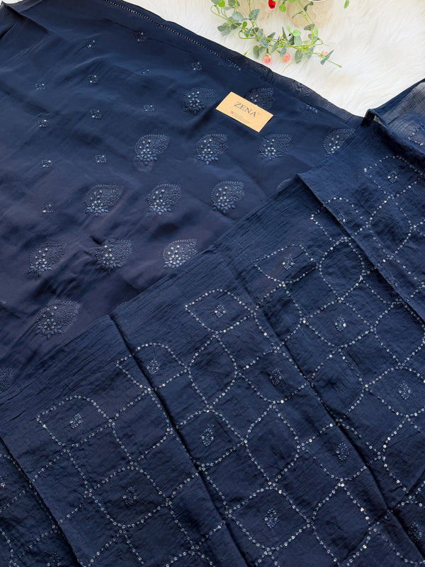 ✨ Unstitched Chanderi Hand Detailed Partywear Suit ✨