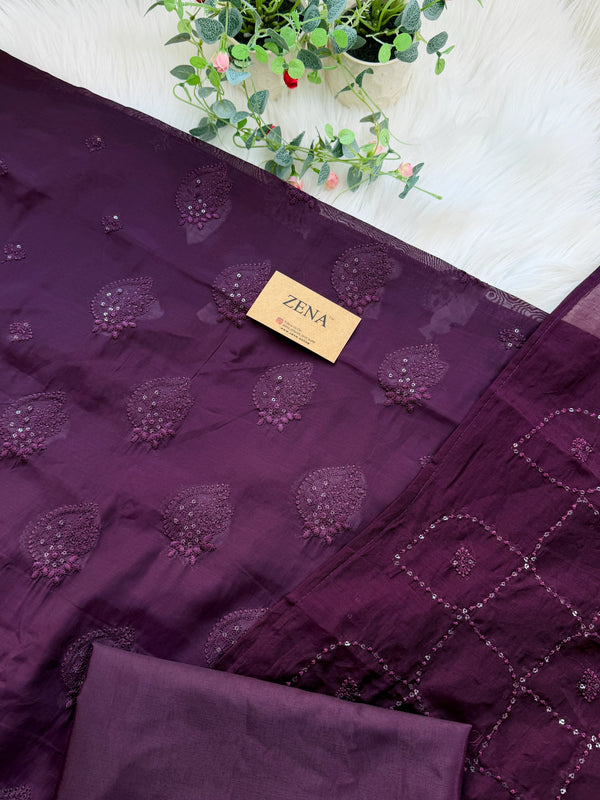 ✨ Unstitched Chanderi Hand Detailed Partywear Suit ✨