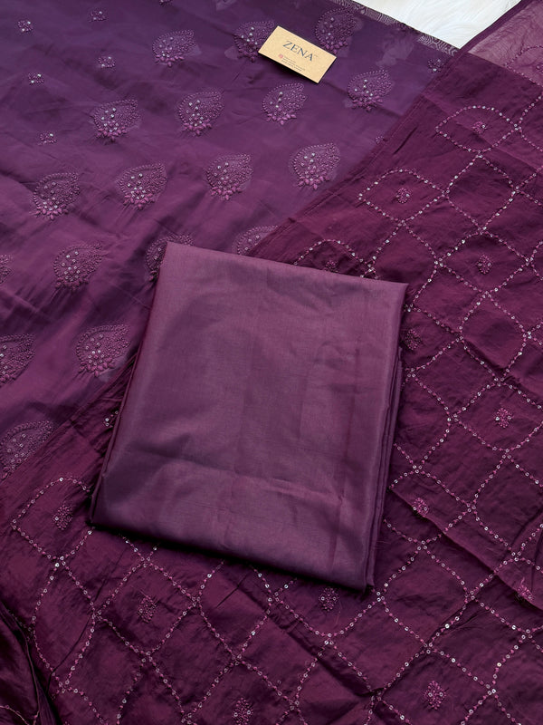 ✨ Unstitched Chanderi Hand Detailed Partywear Suit ✨