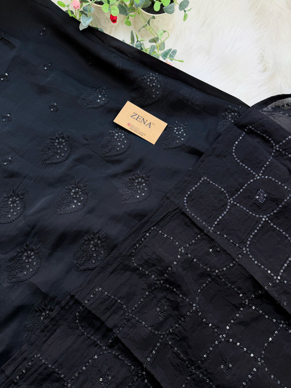 ✨ Unstitched Chanderi Hand Detailed Partywear Suit ✨