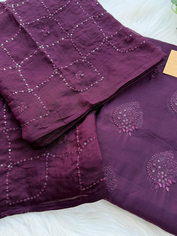 ✨ Unstitched Chanderi Hand Detailed Partywear Suit ✨