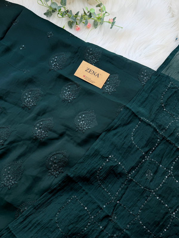 ✨ Unstitched Chanderi Hand Detailed Partywear Suit ✨