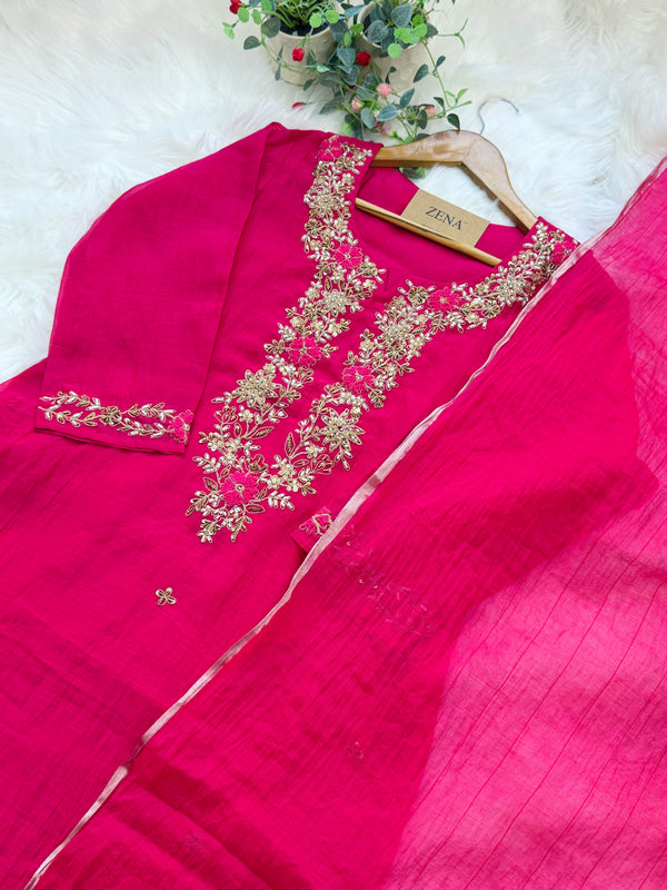 ✨ Premium Mul Chanderi Hand Work Kurti Set ✨