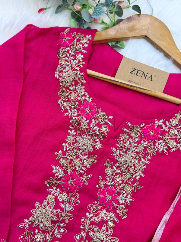 ✨ Premium Mul Chanderi Hand Work Kurti Set ✨