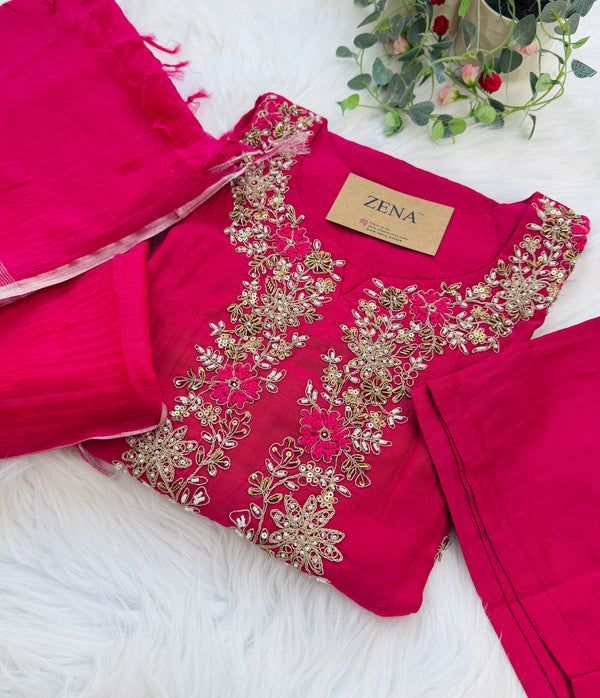 ✨ Premium Mul Chanderi Hand Work Kurti Set ✨