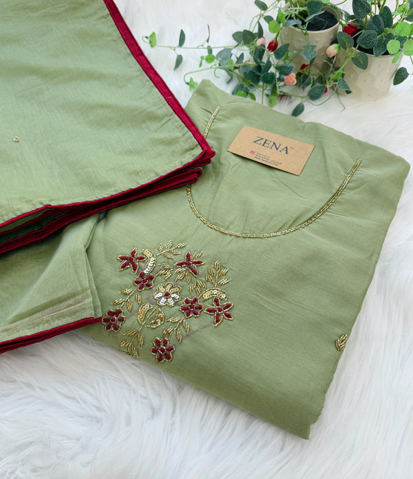 ✨ Mul Chanderi Handwork Unstitched Suit ✨