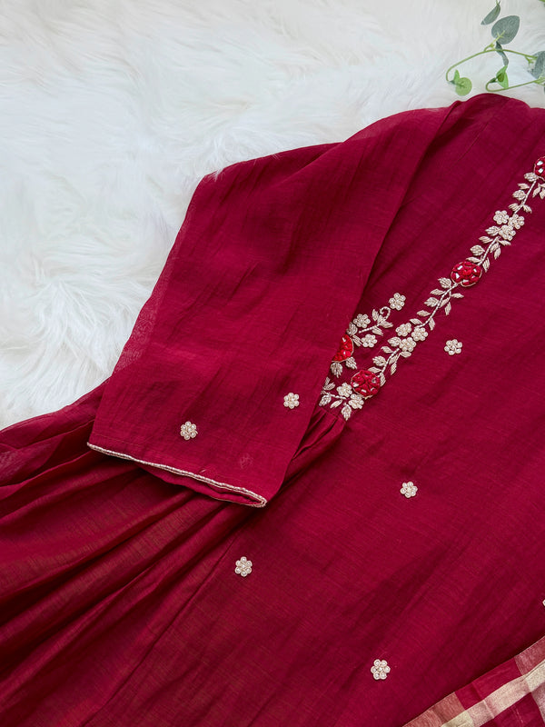 ✨ Premium Mul Chanderi Hand Work Kurti Set ✨