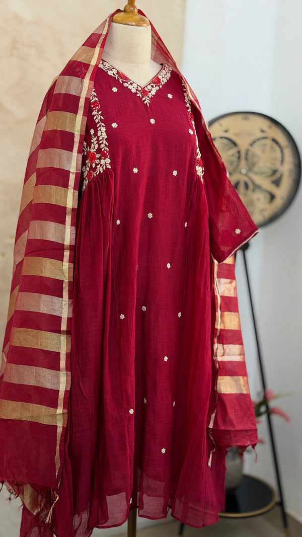 ✨ Premium Mul Chanderi Hand Work Kurti Set ✨