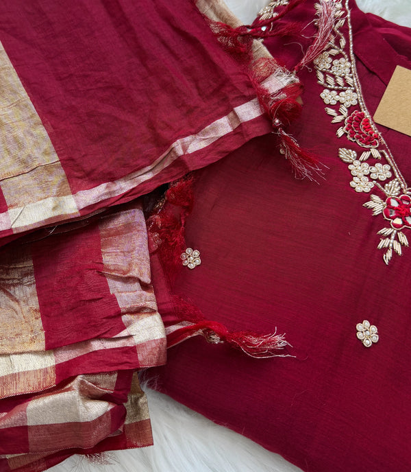 ✨ Premium Mul Chanderi Hand Work Kurti Set ✨