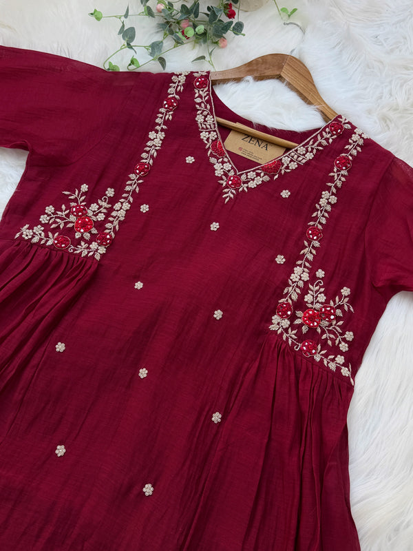 ✨ Premium Mul Chanderi Hand Work Kurti Set ✨