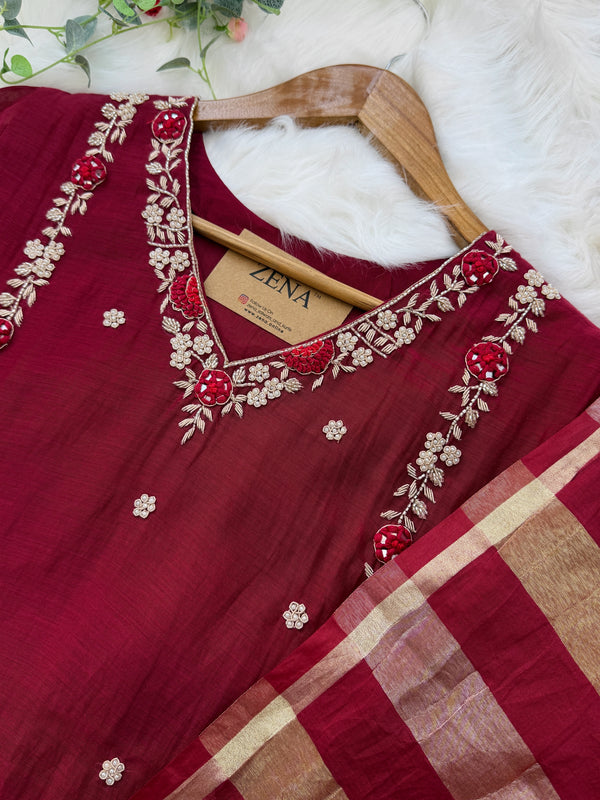 ✨ Premium Mul Chanderi Hand Work Kurti Set ✨