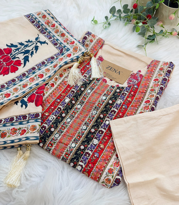 ✨ Pure Cotton Mirror Work Kurti Set ✨