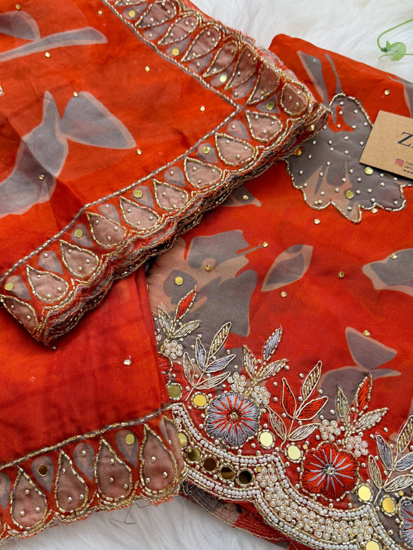 ✨ Pure crepe Mirror Work Hand-Detailed Unstitched Suit ✨