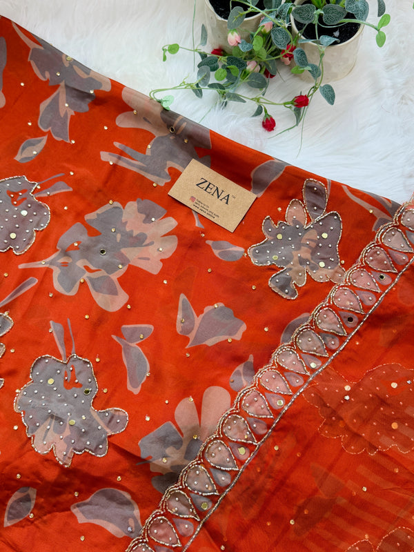 ✨ Pure crepe Mirror Work Hand-Detailed Unstitched Suit ✨