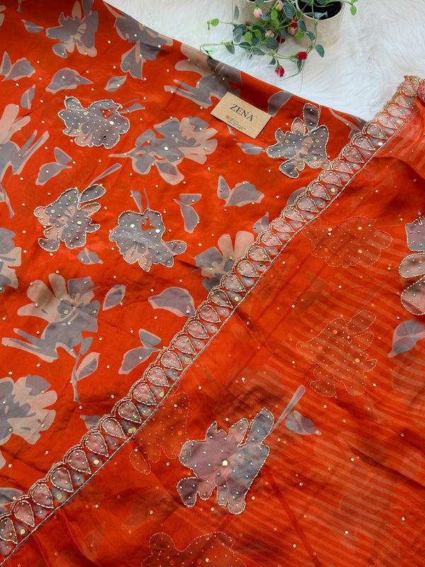 ✨ Pure crepe Mirror Work Hand-Detailed Unstitched Suit ✨