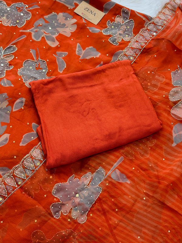 ✨ Pure crepe Mirror Work Hand-Detailed Unstitched Suit ✨