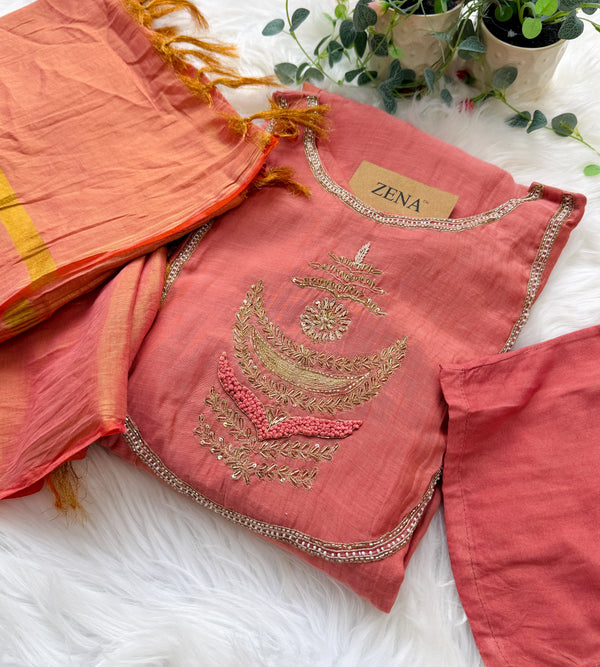 ✨ Premium Mul Chanderi Hand Work Anarkali Set ✨