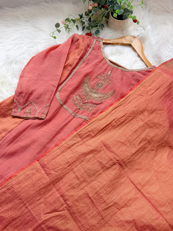 ✨ Premium Mul Chanderi Hand Work Anarkali Set ✨