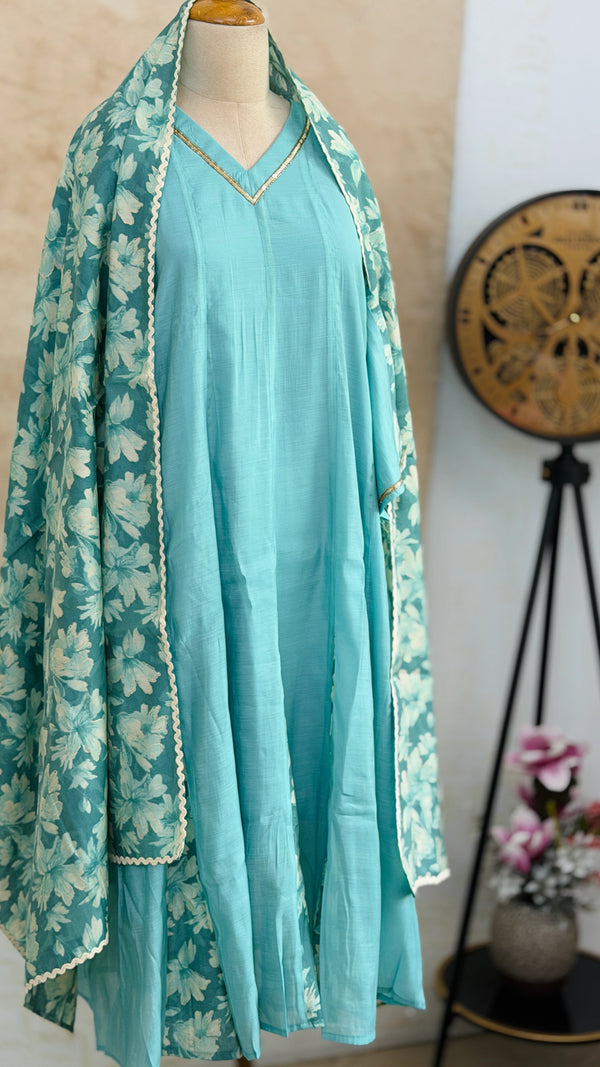 ✨ Mul Chanderi Hand Detailed Anarkali Set ✨
