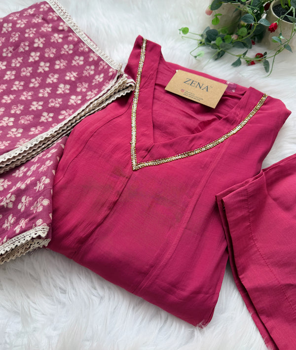 ✨ Mul Chanderi Hand Detailed Anarkali Set ✨
