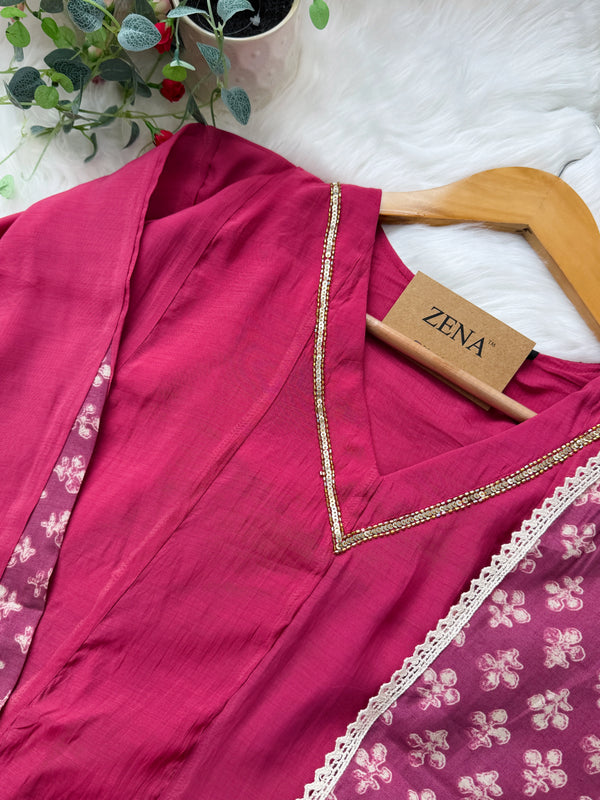 ✨ Mul Chanderi Hand Detailed Anarkali Set ✨