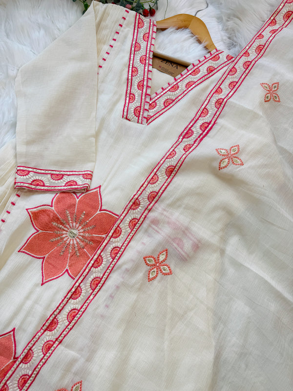 ✨ Imported Crush Silk Kurti Set with Appliqué Work ✨