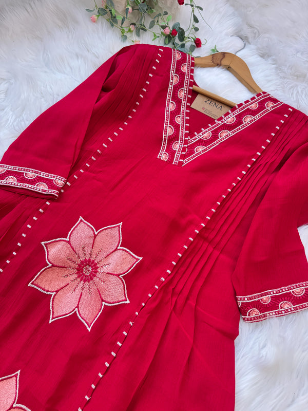 ✨ Imported Crush Silk Kurti Set with Appliqué Work ✨