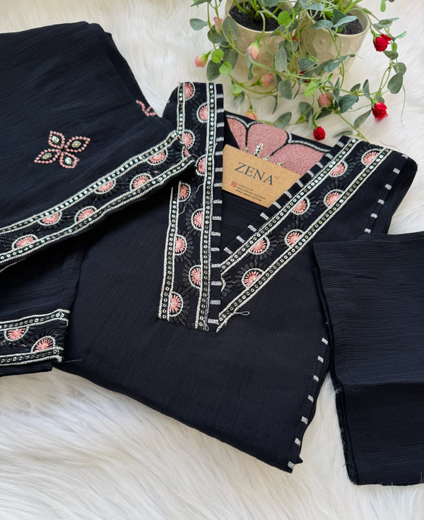 ✨ Imported Crush Silk Kurti Set with Appliqué Work ✨