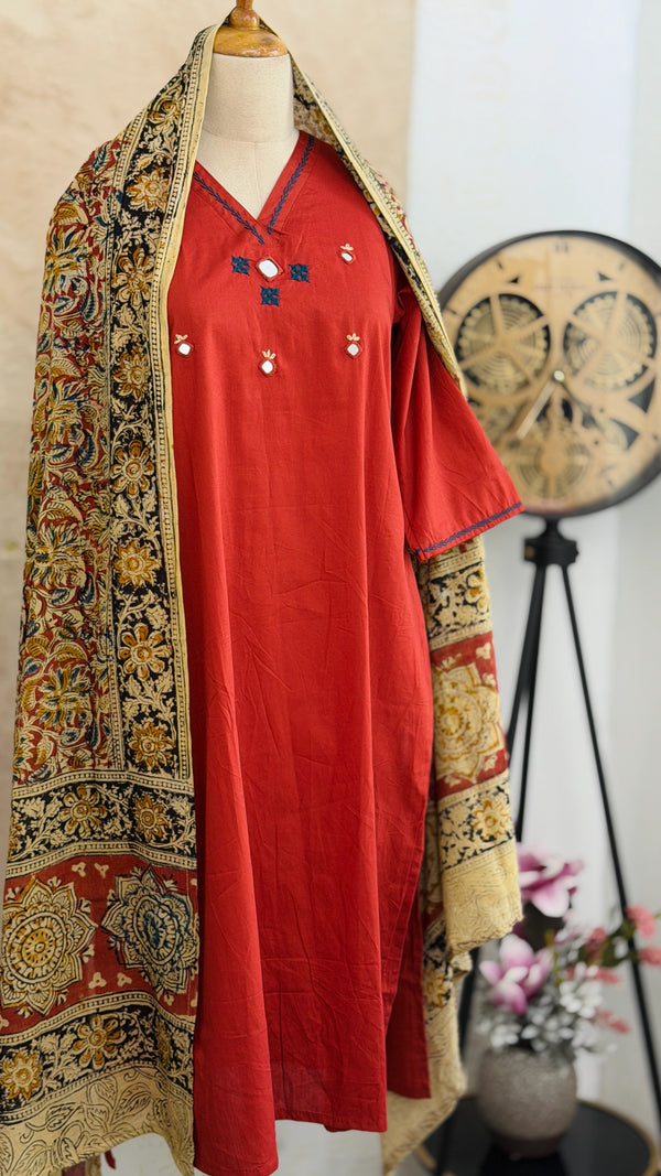 ✨ Pure Cotton Mirror Work Kurti Set ✨